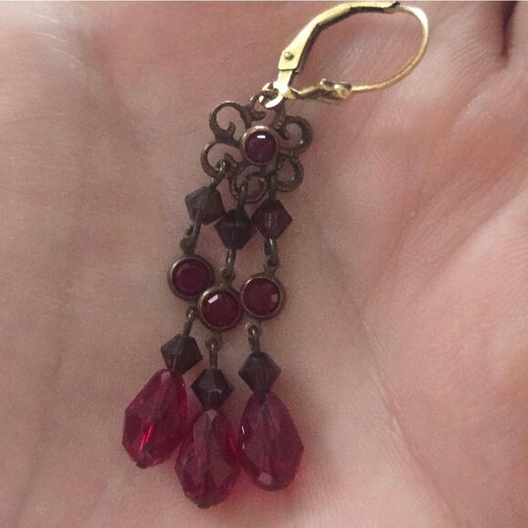 Vintage Gold Filled Red Dangle Earrings - Picture 9 of 9
